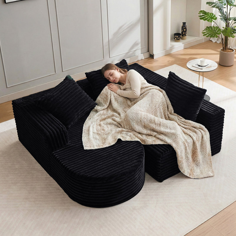 Boneless Boneless Cloud Couch, 102" L-shape Modular Sectional Sofa With Chaise, Soft Faux Fur Deep Seat, 3 Pillows & 2 Side Pockets For Living Room, Bedroom