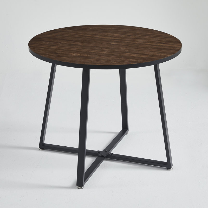Aleida Round Metal Base Dining Table, Brown