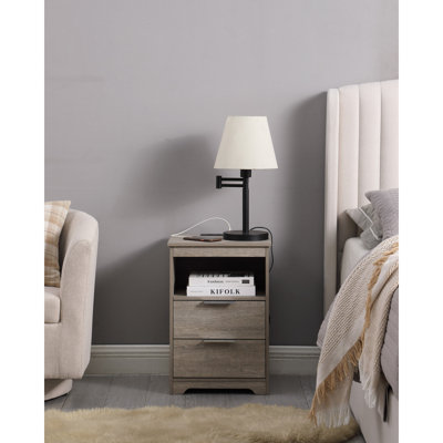 Table de chevet avec station de charge, table de bout avec 2 tiroirs, table de bout en bois avec tiroir et tablette d'ouverture, table d'appoint pour chambre