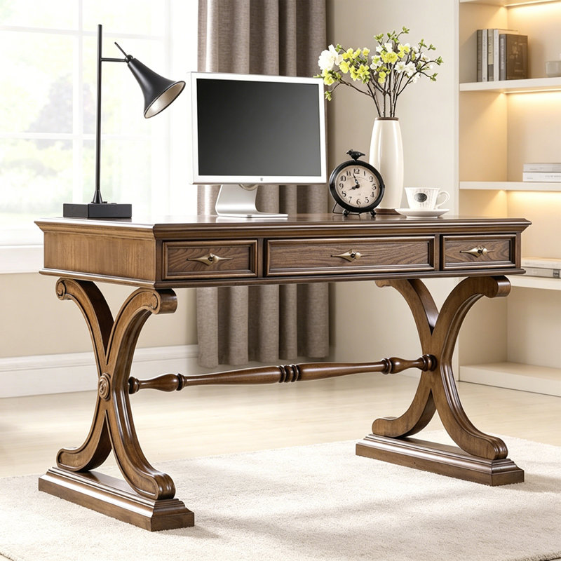 Retro Simple Nut-brown Solid Wood Writing Desk