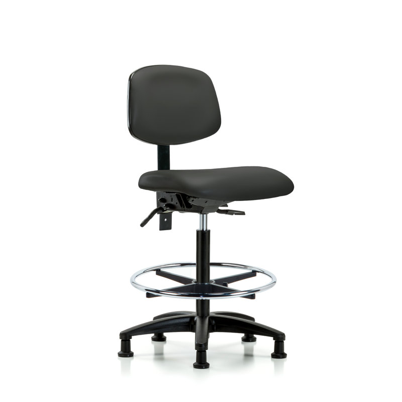 Barbosa Vinyl Drafting Chair, Charcoal, Glides, Included