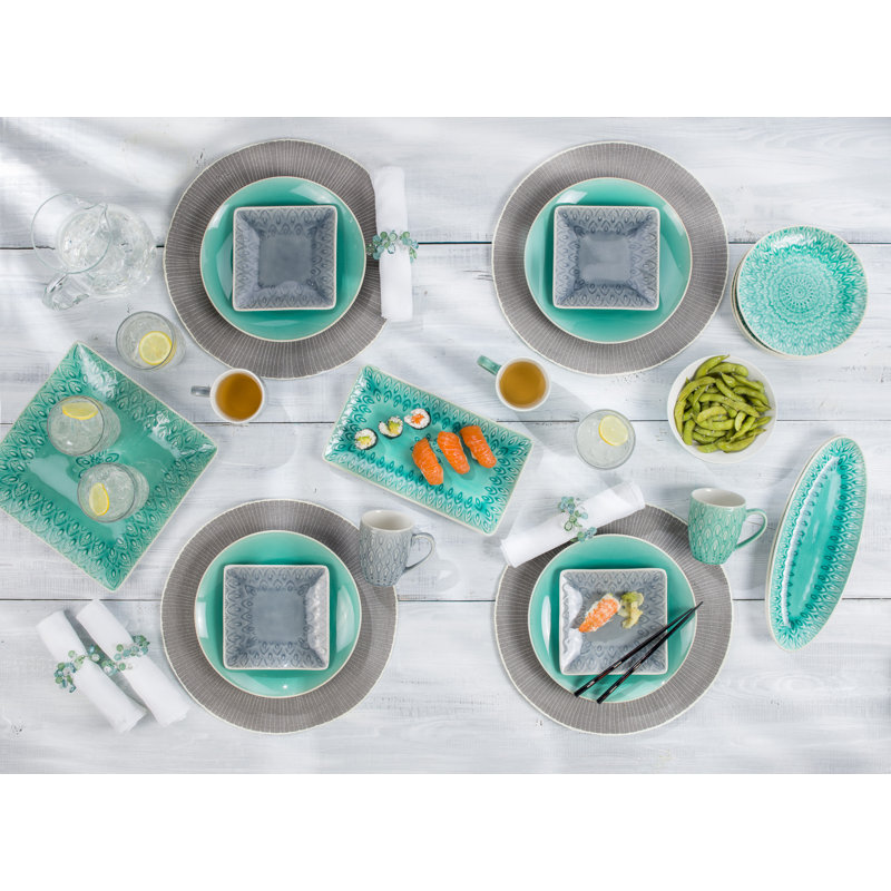 Lagoon Blue Ceramic Rectangular Platter with Reactive Glaze