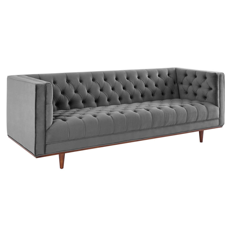 Elation Tufted Performance Velvet Sofa, Gray Polyester