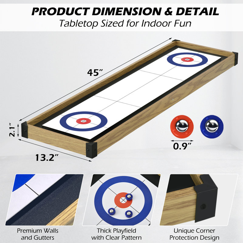 Shuffleboard And Curling 2 In 1 Board Games, Portable Two Sided Tabletop Shuffleboard Curling Combo Game Set W/8 Rolling Pucks