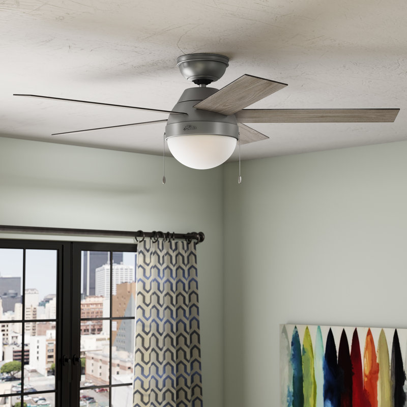 46" Anslee Standard Ceiling Fan with Pull Chain and Light Kit Included, Silver/Light Gray Oak/Gray Walnut