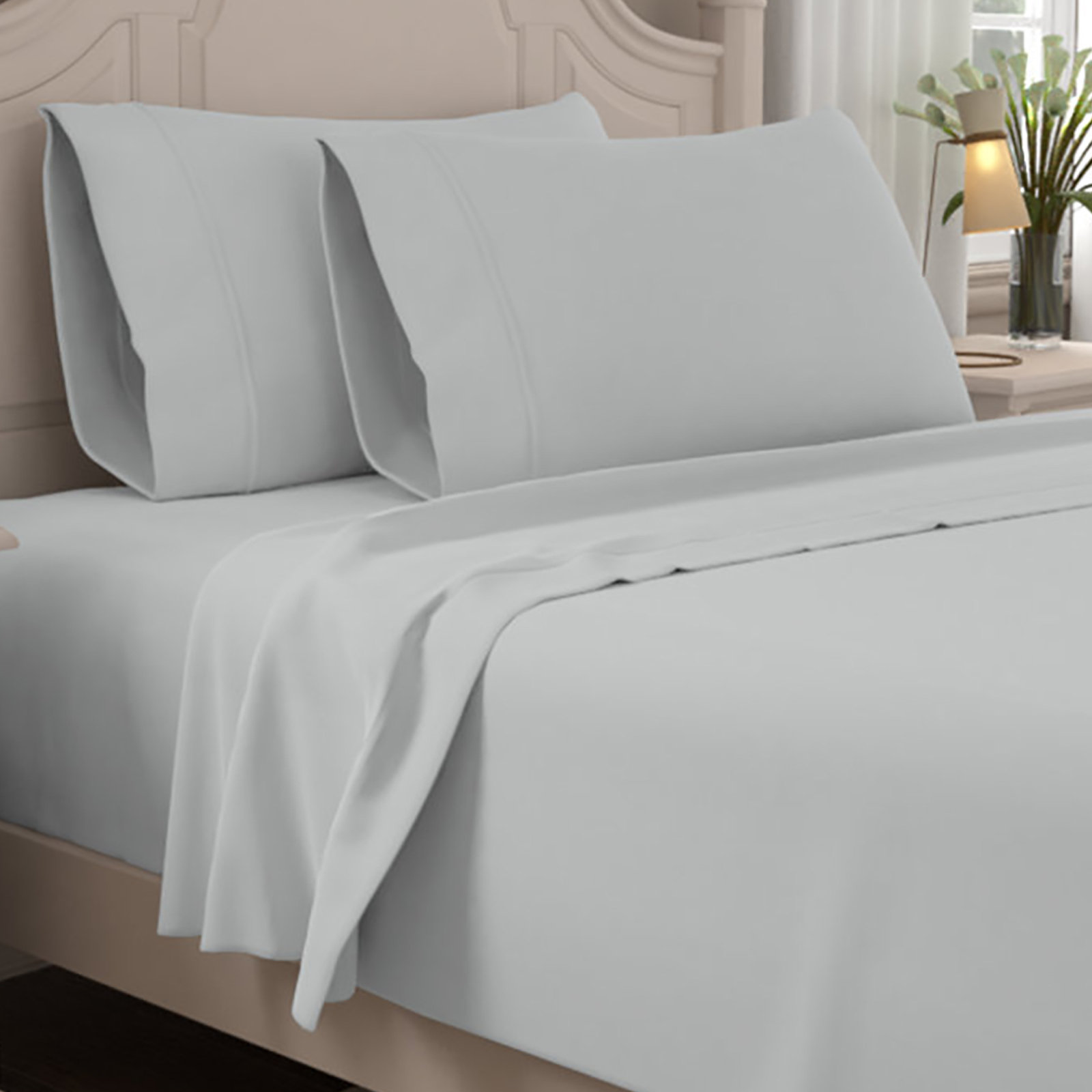 Ultimate Percale Cotton Sheet Set, Twin Sheet Set with 1 Pillowcase, Light Gray