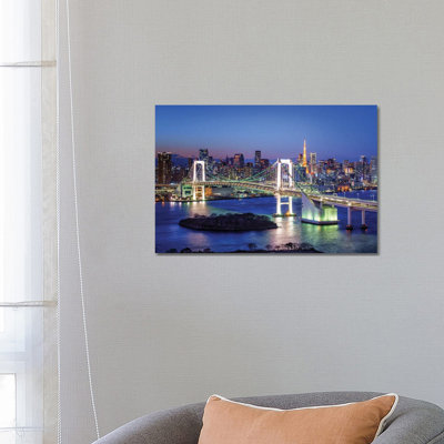 Rainbow Bridge and Tokyo Tower at Night, Odaiba, Tokyo, Japan 1 Piece Wrapped Canvas Wall Art