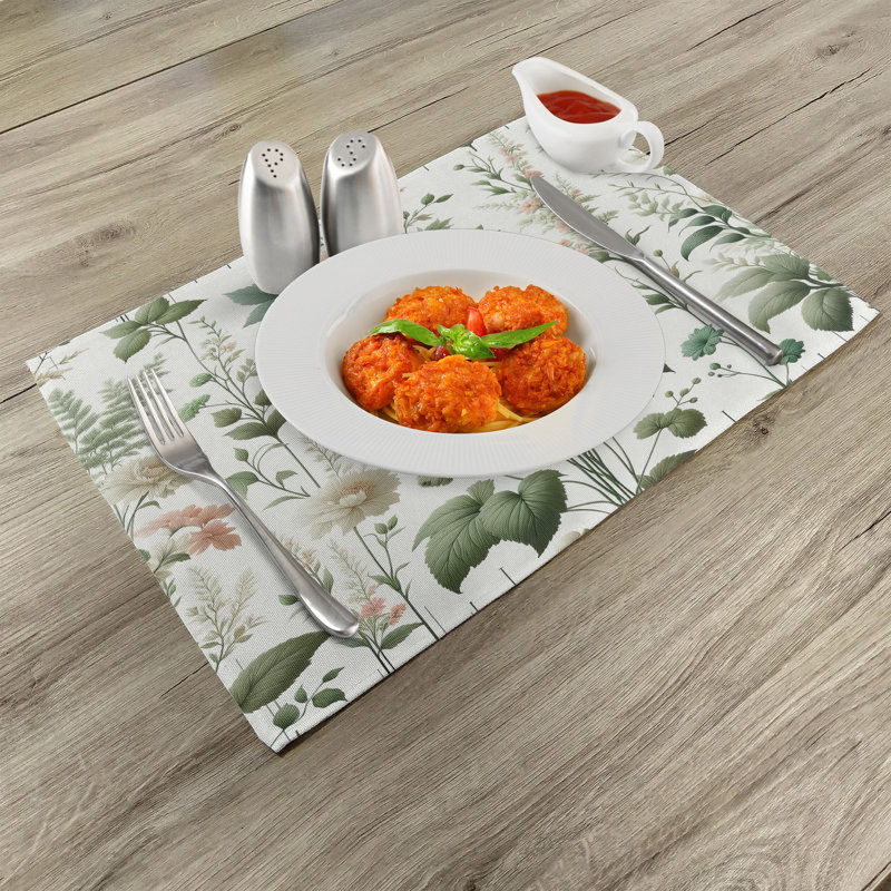 White Multicolor Floral Polyester Rectangle Placemats Set of 4
