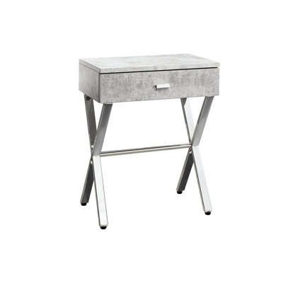 Modern Grey Accent Table With Storage And Metal Base Drawer End Stable Frame For Bedroom
