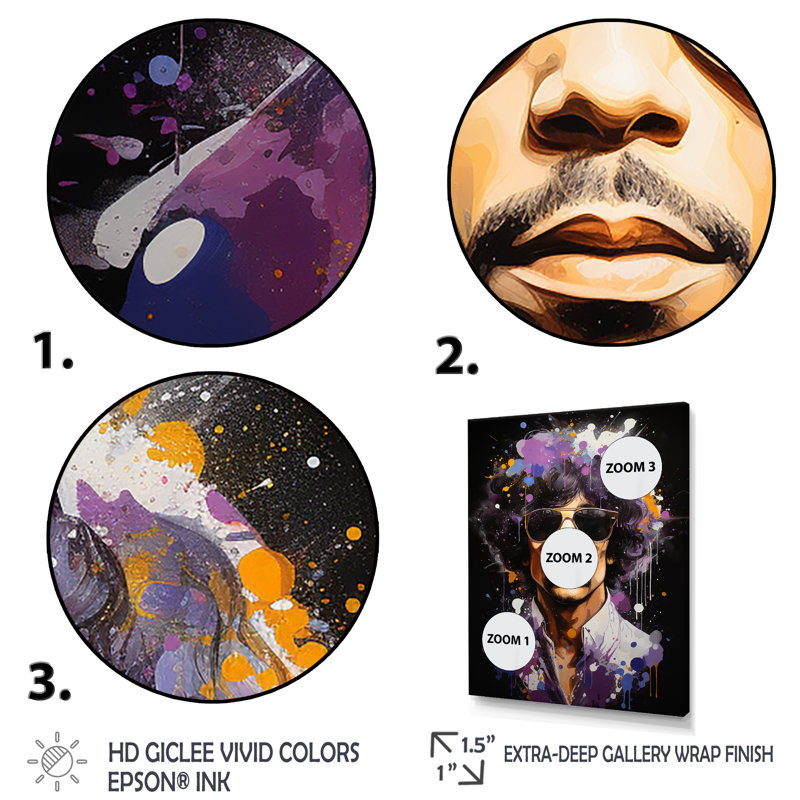 Popart Prince Portrait - Pop Art, art mural, Cadre photo noir simple, H 32 po x l 16 po x P 1 po