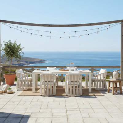 Scheer 7-Piece Powder Coated Rectangle Metal Outdoor Dining Set With Pearl Cushions