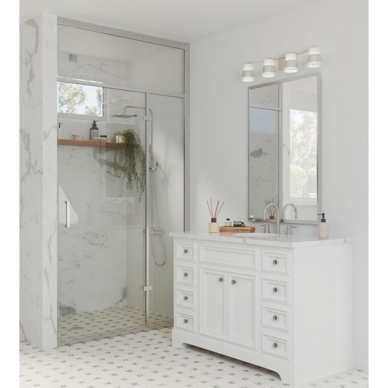 Éclairage pour meuble-lavabo à 4 lumières à intensité variable Markail, Nickel brossé, Nickel brossé / Blanc