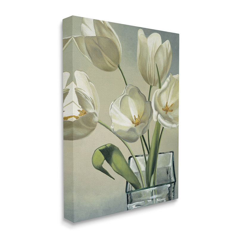 «Soft Tulip Blossoms Glass Jar White Petals» par Eva Barberini - impression d'art graphique, H 20 po x l 16 po x 1,5 po