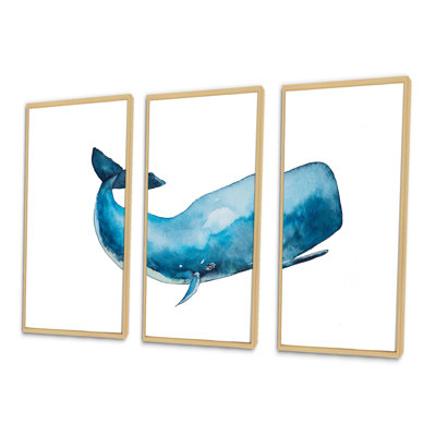 " Blue Sperm Whale on White I " 3 Piece Art Mixed Media Print