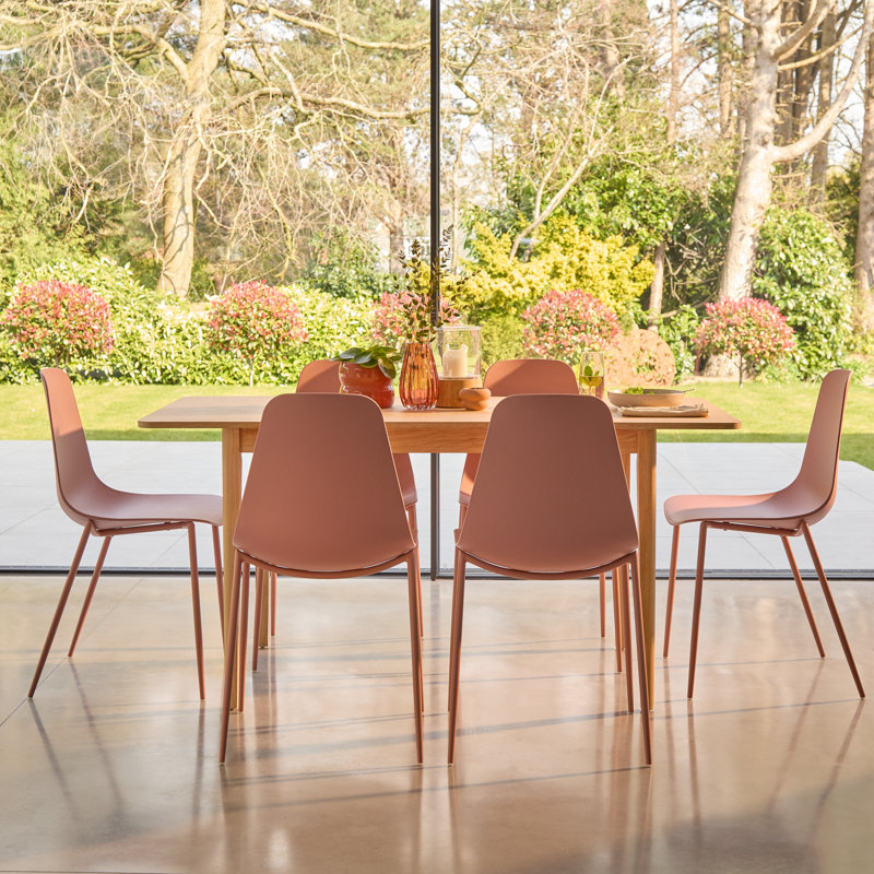 Whitewash Extendable Dining Table Set - 6 Seater - Burnt Dining Chairs, Pink