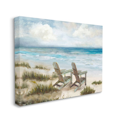 «Chairs at Shore Line Nautical Landscape» par Carson Lyons, peinture
