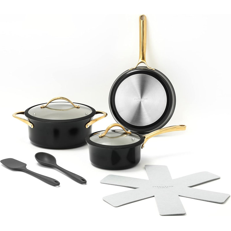 8 - Piece Non-Stick Aluminum Cookware Set, Black