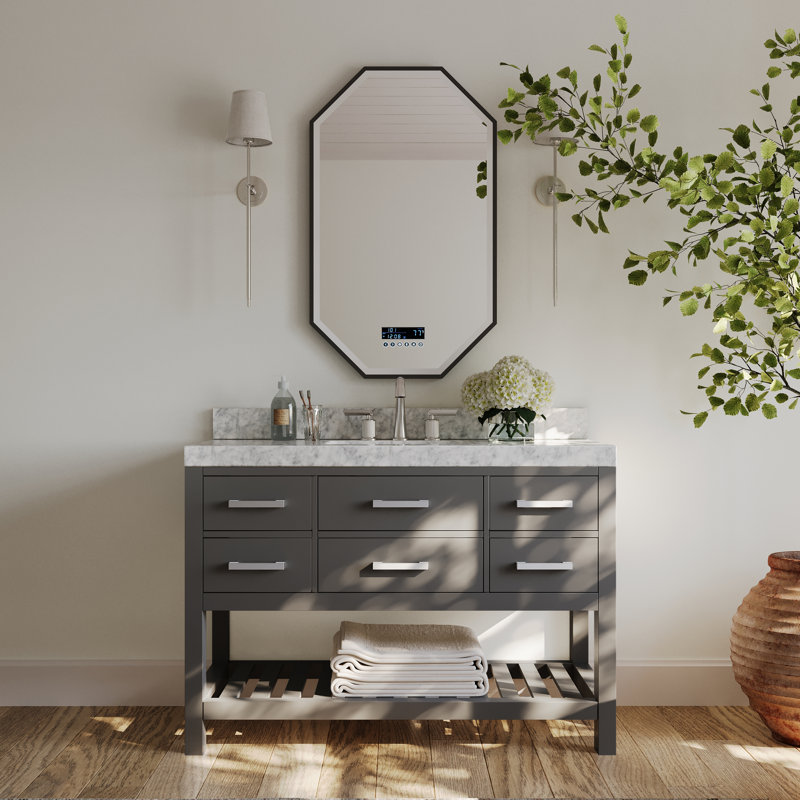 Elizabeth 48'' W Single Vanity, Sapphire Gray/Brushed Nickel, Carrara White Marble