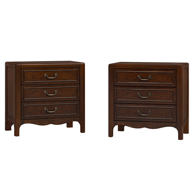 Tables de chevet en bois massif Annlia sans assemblage (ensemble de 2), Dark Walnut