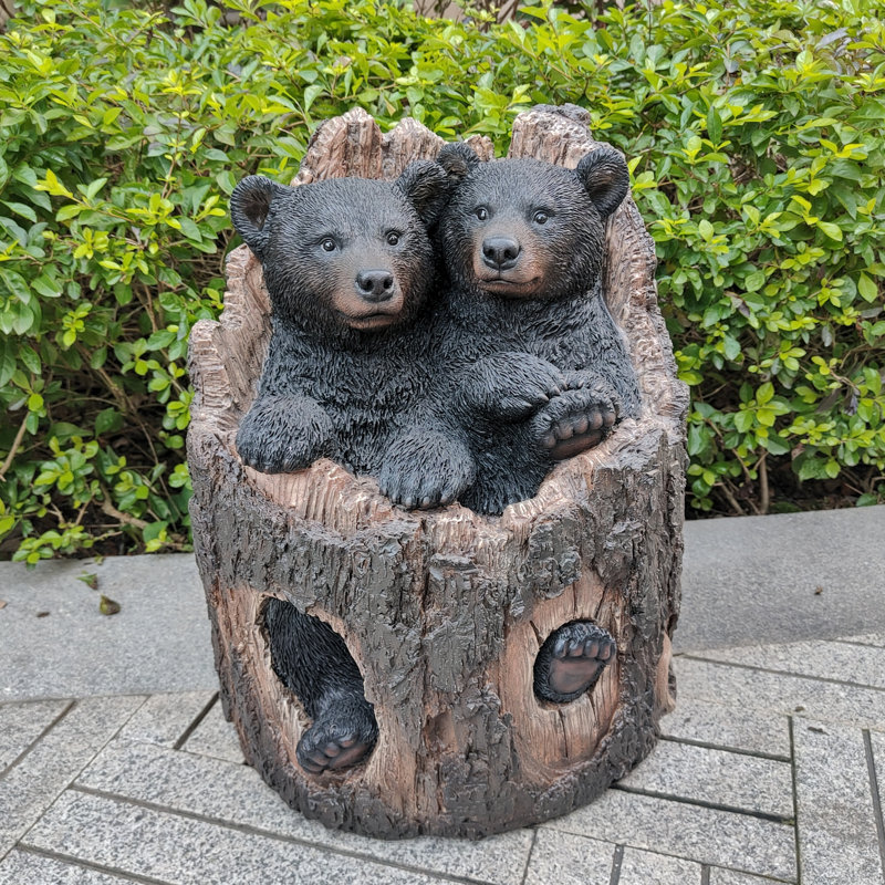  Stump Cubs Duo: Playful Polyresin Black Bear Figurine Set
