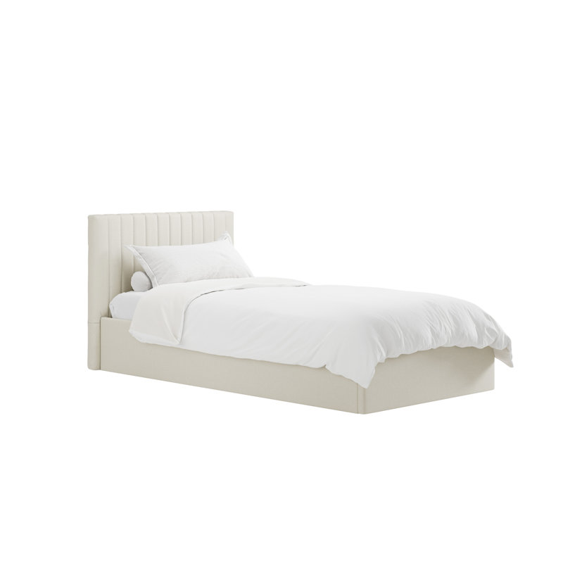 BERLIN UPHOLSTERED END LIFT OTTOMAN STORAGE BED, Single (3'), White