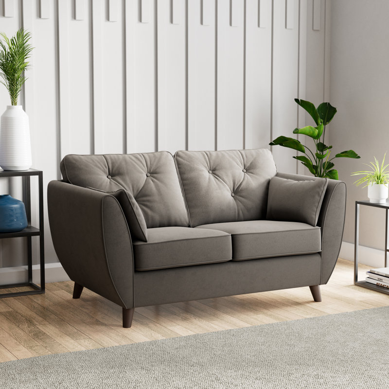 Birjesh 2 Seater Sofa, Dark Brown Wood, Asphalt