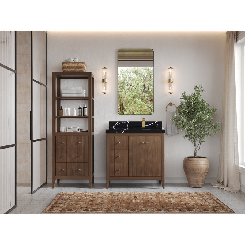 Meuble-lavabo simple 36 po avec plateau Atlanta, Noir Calacatta