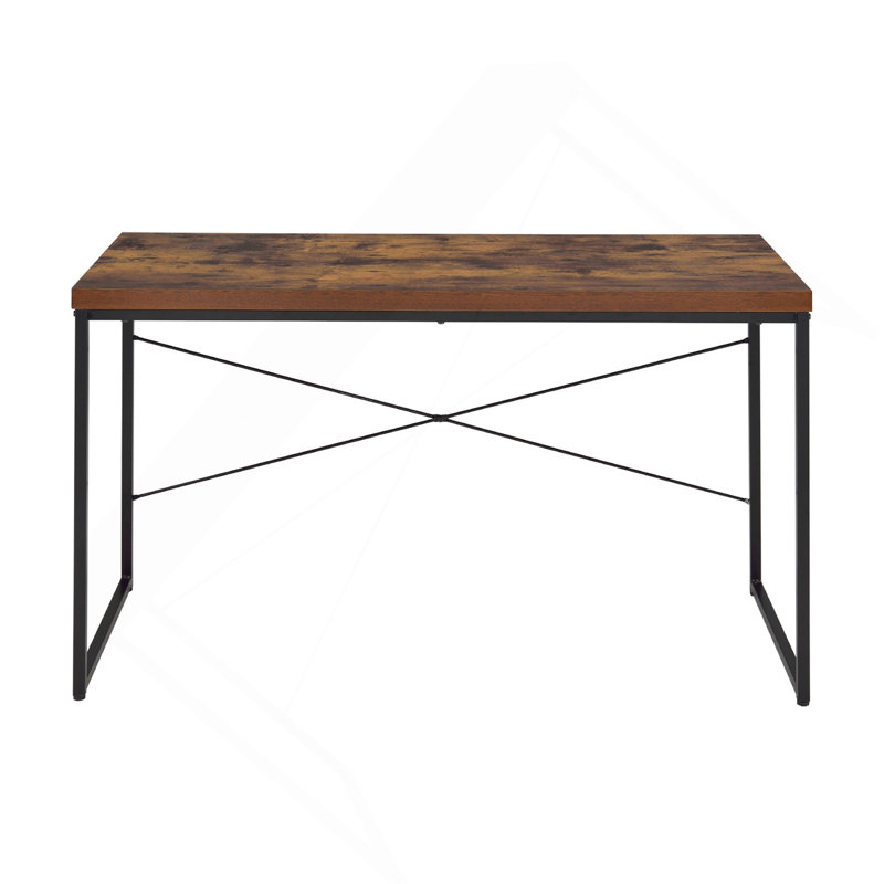 Rectangular Top Writing Desk With Metal Legs, Weathered Oak And Black