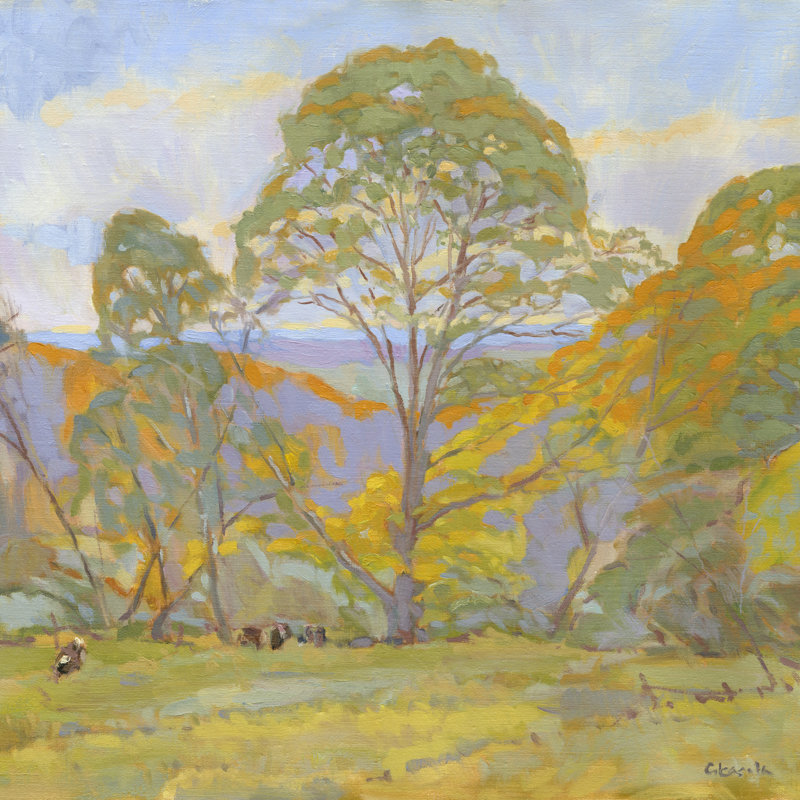 «Country Landscape», peinture sur toile, H 12 po x l 12 po