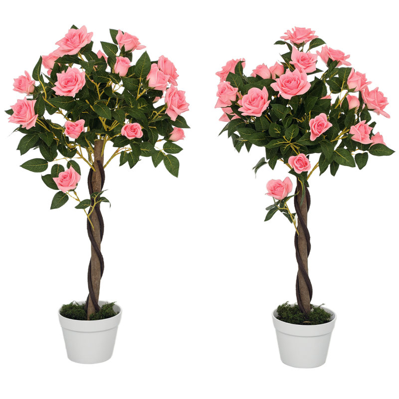 Ensemble de 2 rosiers artificiels avec fleurs réalistes, rose, Rose
