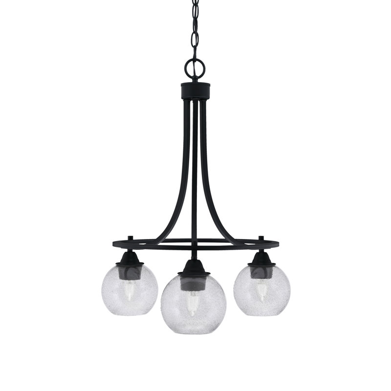 Ampere Paramount 3 Light Downlight Chandelier With 5.75" Glass, Matte Black/Brushed Nickel, Clear