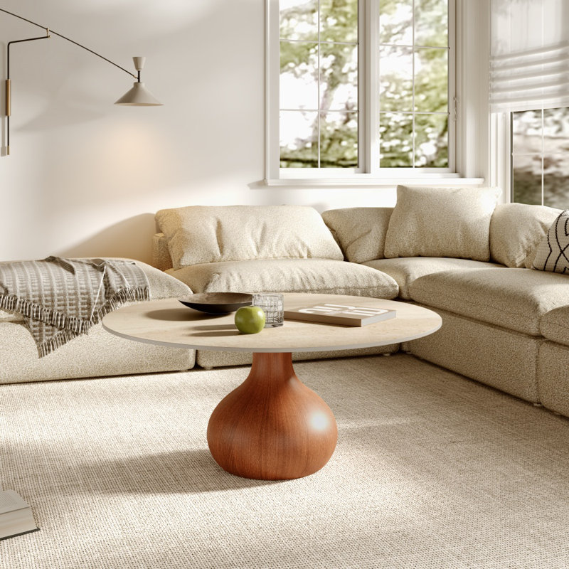 Table basse Jackline Living Mid-Century, H 18,23 po x L 41,73 po x l 41,73 po, Matte Honey Travertine Brown, Travertin