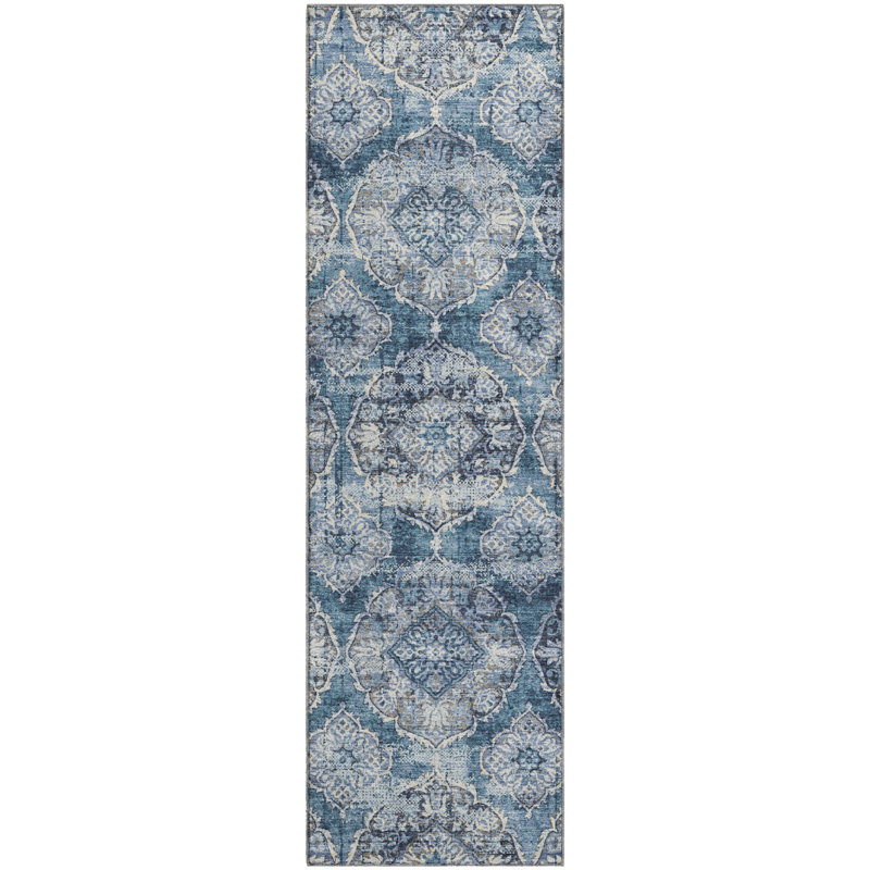 Premium Machine Washable Mayfield AMF2196 panel Rug, Denim, 2'3" x 7'6" Runner