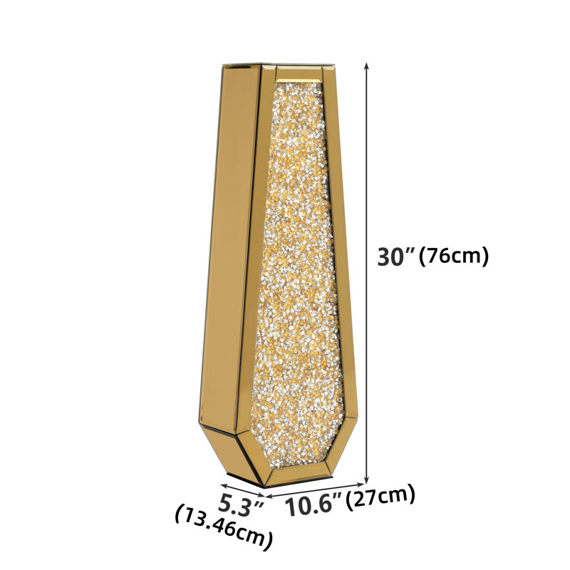 DeGrailly 30" Handmade Mirrored Glass Floor Vase  Modern Classic Glam Stylish, 30" H x 10.63" W x 5.33" D, Gold