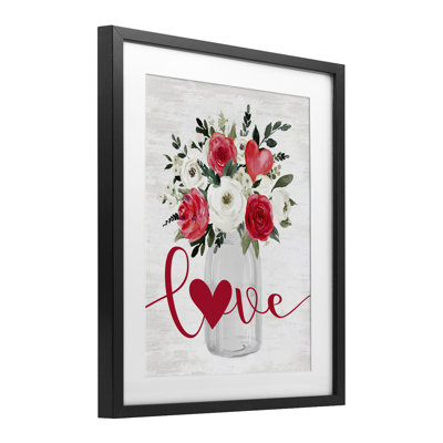 «Love & Hearts Flower Bouquet», reproduction imprimée sous verre encadrée
