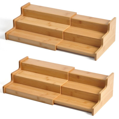 Spice Rack Organizer for Cabinets,Countertop & Pantries, Expandable design, 3-Tier stepped bamboo spice shelf, seasoning organizer, pantry organizers and storage, 2 Pack, (Natural)