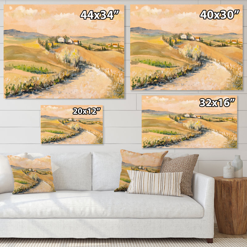 Campagne en Toscane, Italie - reproduction sur toile, H 12 po x l 20 po x P 1 po, Toile tendue