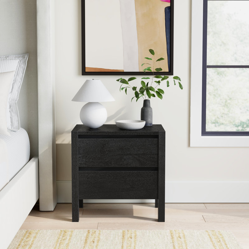 Stills 2 - Drawer Solid Wood 22" Nightstand, Black