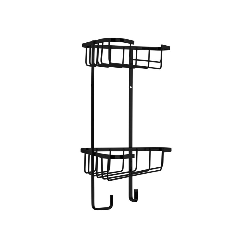 Corner 2 Tier Shower Caddy with Hooks, Matt Black