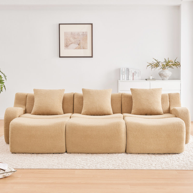 Camel à trois places sans os, tissu, sans assemblage, accoudoir incurvé, structure coulissante, éponge ergonomique haute densité 32d pour une détente confortable en couleur, design de qualité, détente à la maison