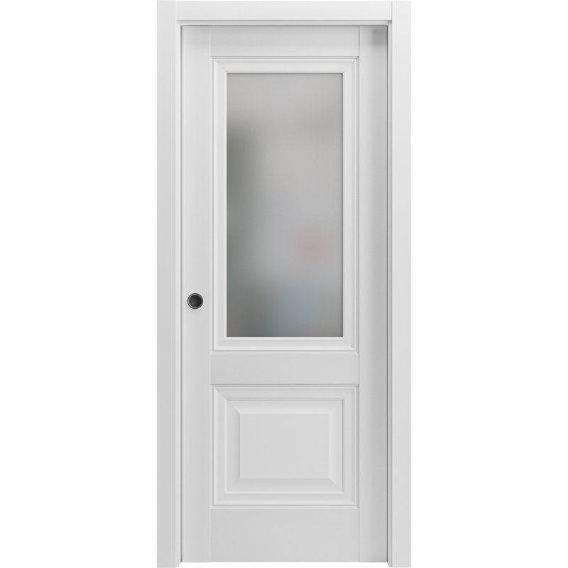 Porte blanche à panneau en verre Lucia, 18 po x 80 po