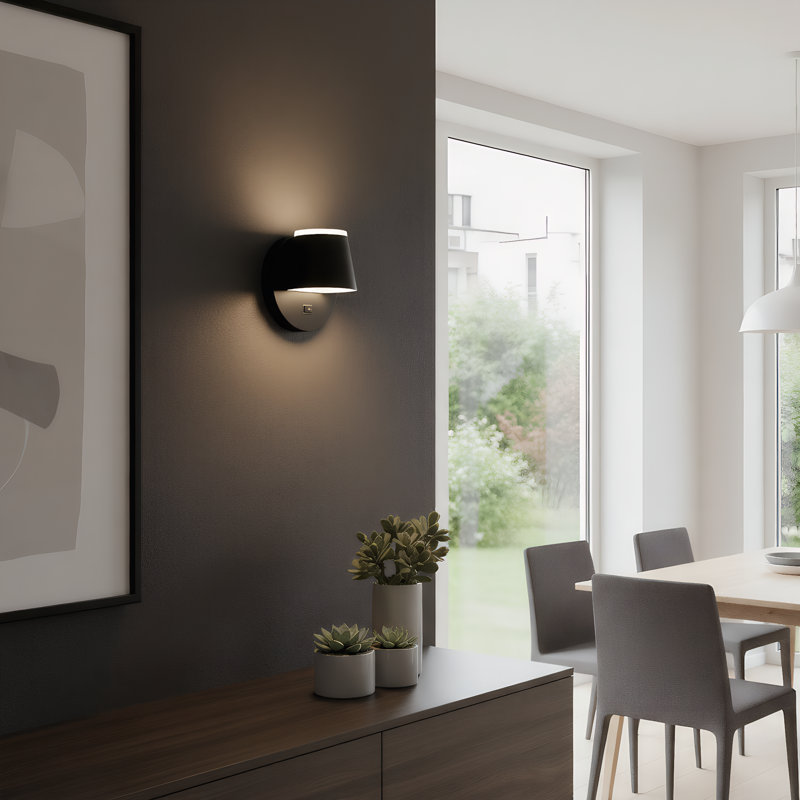 360° Rotation Led Rechargeable Battery Operated Wall Sconce With Remote, Matte Black