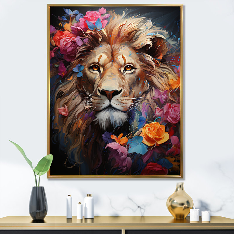 «Eernal Majesty Lion Timless Gaze II», reproduction sur toile, Cadre flottant doré, H 32 po x l 16 po x P 1 po