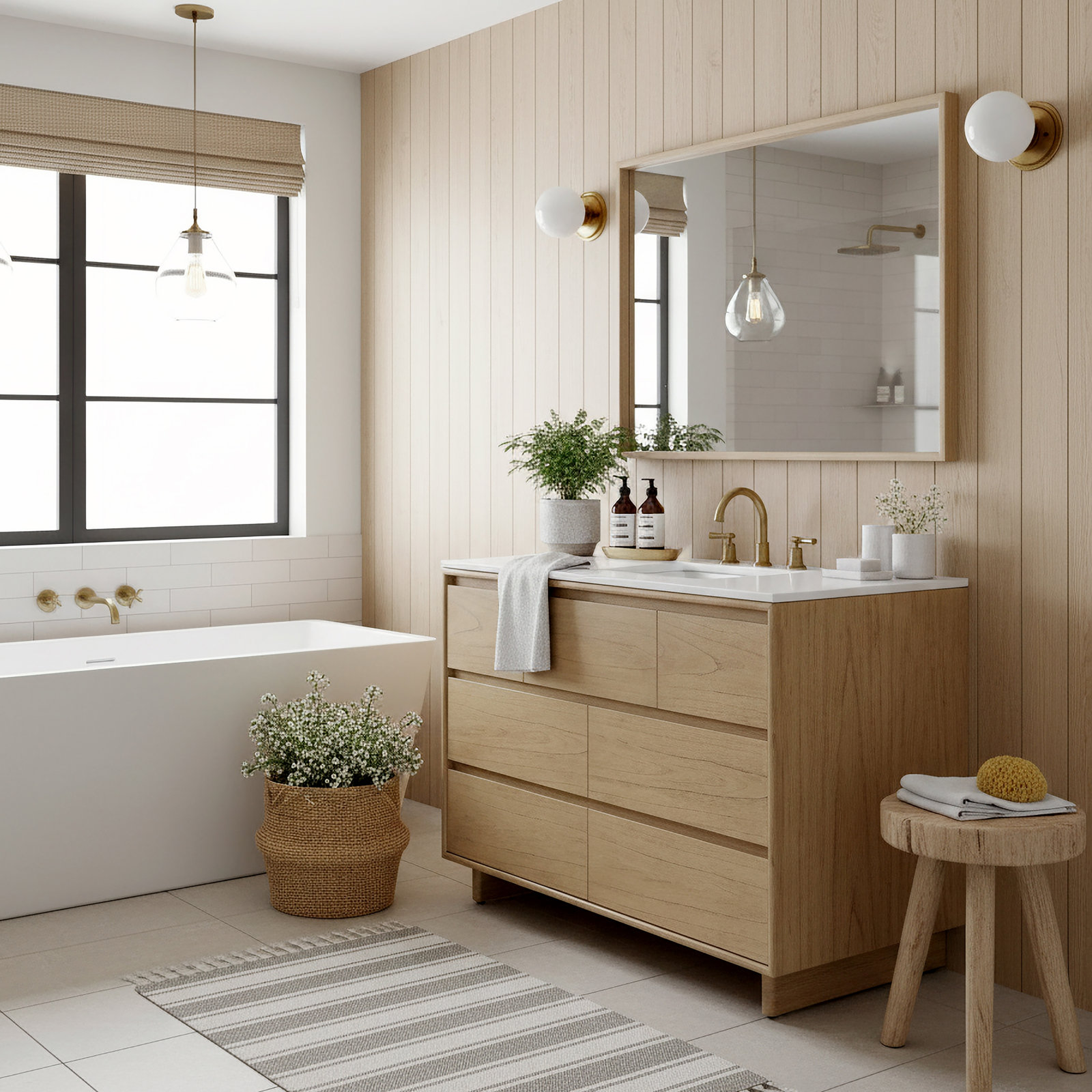 Soleil Pine Single Bathroom Vanity, Natural, 48"