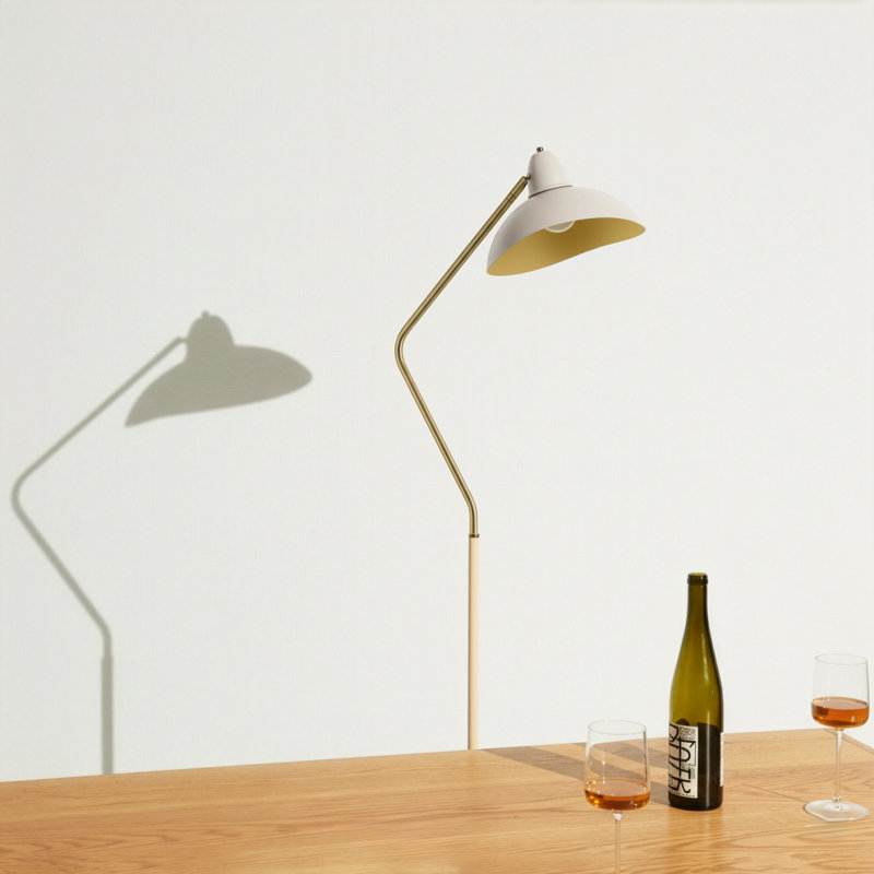Swoop Cream 62 In. Contemporary Arched Led Floor Lamp With Unique Gold Interior Metal Shade