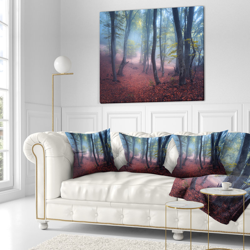 Coussin décoratif paysage mystérieux en bois de conte de fées, 16 po x 1 po, Coussin décoratif