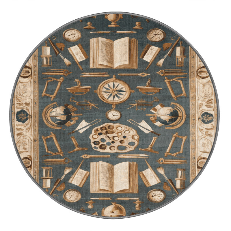 Machine Washable French Grey Area Rug, Round 7'