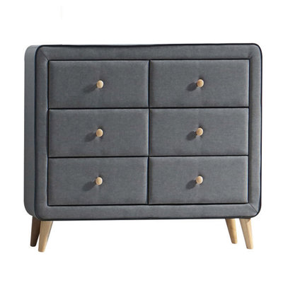 Commode double 6 tiroirs rembourrée gris clair