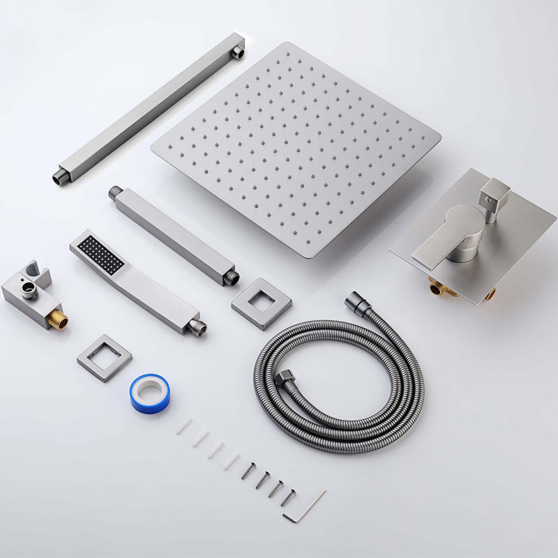 12" Ceiling Mount Brushed Nickel Shower System, Ceiling Rainfall Shower Head System, Brushed Nickle