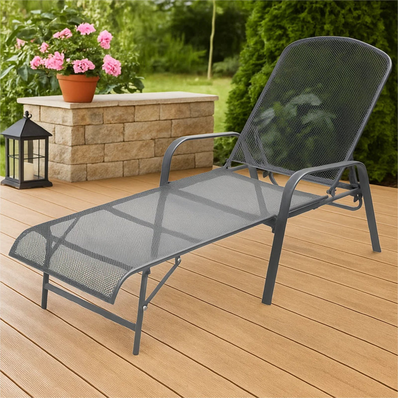 Chaise longue, structure en acier gris anthracite, dossier réglable, 72 pouces